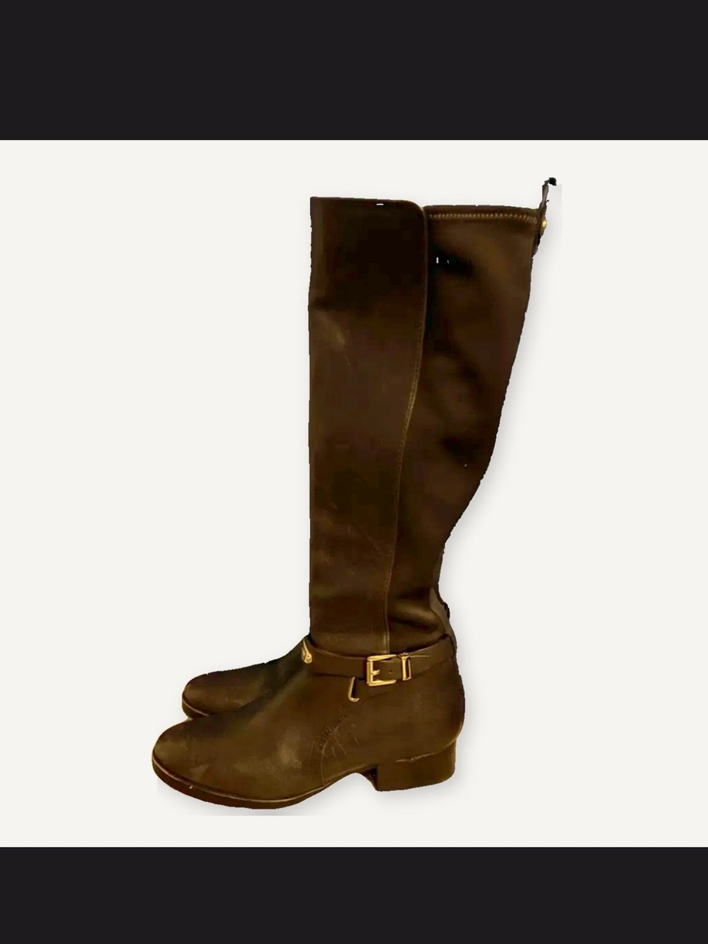 Michael Kors Black Over-the-Knee Leather Riding Boots with Buckle